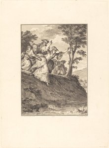 Ze rent achter hem aan door Antoine Jean Duclos after Jean Michel Moreau