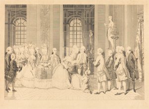 De Koningin kondigt Mme. de Bellegarde de rechters en de vrijheid van haar man aan in mei door Antoine Jean Duclos after vicomte Charles Henri Desfosses