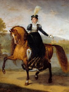 Ruiterportret van Catharina van Württemberg, vrouw van Jerome Bonaparte, Koningin van Westfalen (1783-1835). Schilderij door Antoine Jean Gros (1771-1835)