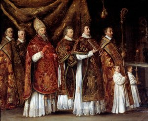 Pontificale mis of een bisschop die naar het altaar stijgt