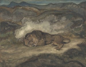 Slapende leeuw, 1810-1875 door Antoine Louis Barye