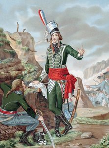 Francois Severin Marceau-Desgraviers (1769-1896) Franse revolutionaire soldaat: republikeinse leger van La Vendee: vocht bij Fleurus, Mainz, Mannheim en Coblenz. Dodelijk gewond Altenkirchen. Chromolithografie naar schilderij. door Antoine Louis Francois (after) Sergent Marceau