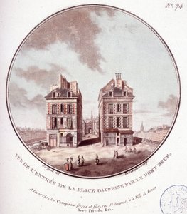 Uitzicht op de ingang van Place Dauphine bij Pont Neuf, Parijs. In pittoreske uitzichten van de belangrijkste gebouwen van Parijs door Sergeant