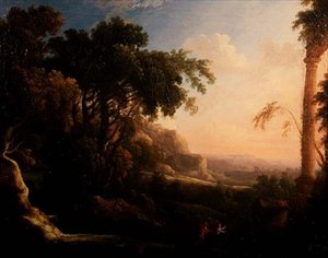 Pan en Syrinx in een Arcadisch landschap door Antoine Pierre the Younger Patel
