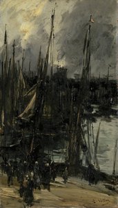 Havenzicht in Duinkerke (of Dieppe?) door Antoine Vollon