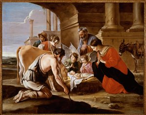 De aanbidding van de herders (schilderij op doek) door Antoine and Louis & Mathieu (1607-77) Le Nain