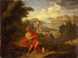 Sint Johannes de Doper in de wildernis die Christus aanwijst, de rivier de Jordaan op de achtergrond, 1759