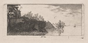 Huisje op een rotsachtige kaap langs een rivier