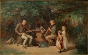Muzikanten in de herbergtuin