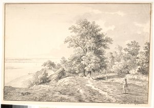 Park met kleine tempel bij de Elbe. Buxtehude door Anton Carl Dusch