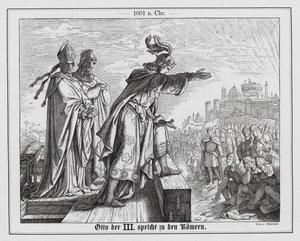 De Heilige Roomse Keizer Otto III spreekt de Romeinen toe