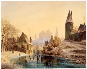 Schaatsbaan op een rivier, 1855 door Anton Doll