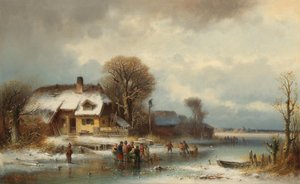 Winterlandschap met schaatsers door Anton Doll