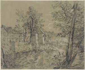 Huizen aan de rivier (huizen aan de Weißeritz in het Plauense dal bij Dresden) door Anton Graff