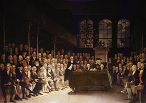 William Pitt spreekt het Lagerhuis toe over de Franse oorlogsverklaring 1793 door Anton Hickel