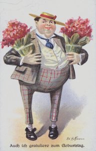 Verjaardagskaart met een man die bloemen draagt door Anton Hoffmann