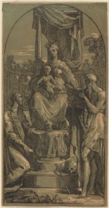 Madonna en kind op de troon, Sint Hiëronymus en Sint Franciscus door Anton Maria Zanetti I, after Parmigianino