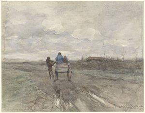 Boerenkar op een landweg door Anton Mauve