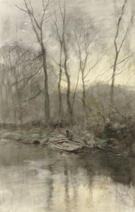 Bosrand aan het water door Anton Mauve