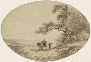 Houtsprokkelaar bij paard en wagen op weg door Anton Mauve