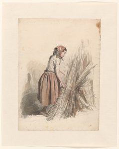 Meisje met hoofddoek, werkend op het land door Anton Mauve