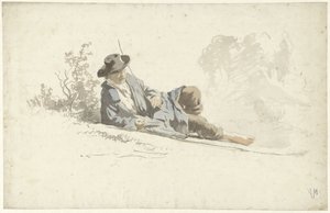 Op de grond liggende, rustende man door Anton Mauve