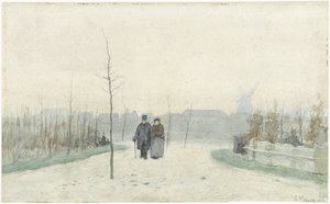 Oud paar in een nieuw aangelegd park door Anton Mauve