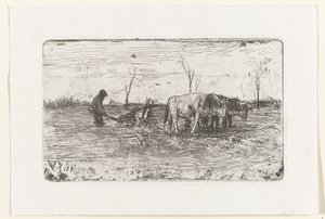Ploegende ossen door Anton Mauve