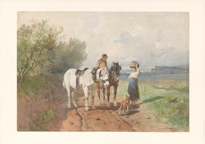 Praatje op een landweg door Anton Mauve