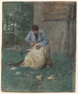 Schapenscheerder door Anton Mauve