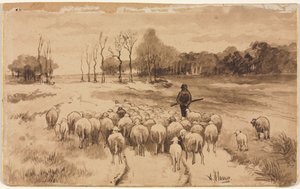 Herder met Zijn Kudde door Anton Mauve