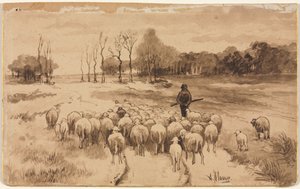 Herder met zijn kudde, ca. 1870 door Anton Mauve