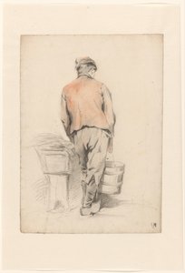 Staande jongen met emmer, op de rug gezien door Anton Mauve