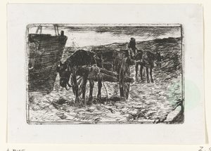 Wagens op het strand door Anton Mauve