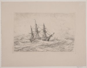 Een fregatschip voor de Noorse kust