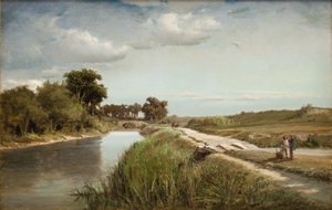 Frans rivierlandschap met een brug