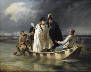 Napoleon verlaat de Lobau na de nederlaag in de slag bij Aspern, 1845 door Anton Ritter von Perger