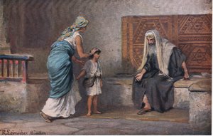 Hannah brengt Samuel naar Eli, uit Hulberts Verhaal van de Bijbel uitgegeven door The John Winston Company, 1932