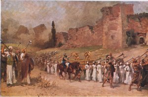 De muur van Jericho valt neer, uit Hulbert