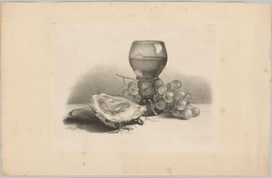 Stilleven met glas, oesters en druiven door Anton Weiss