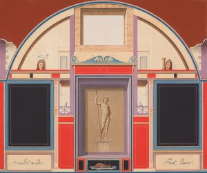 Muurschildering van een Romeins huis op het terrein van Villa Negroni in Rome, standbeeld van Adonis door Anton von Maron