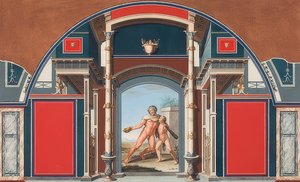 Muurschildering van een Romeins huis op het terrein van Villa Negroni in Rome, Dronken Hercules. 1781