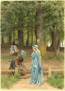 De Vrouw en Dochters van de Kunstenaar in een Park in Heringsdorf door Anton Alexander von Werner