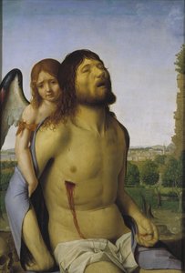 De Dode Christus Ondersteund door een Engel door Antonello da Messina