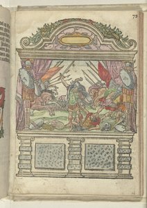 Allegorische voorstelling op het toneel op de hoek van de Grote Markt, 1578