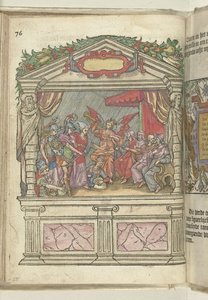 Toneel met allegorische voorstelling bij de Grote Markt, 1578 door Antoni van Leest