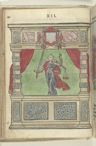 Toneel met personificatie van de Rechtvaardigheid (Justitia), 1578