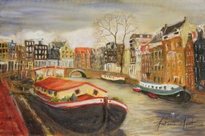 Rood woonboot, Amsterdam, 1999 door Antonia Myatt