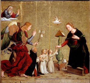 Annunciatie met kardinaal Juan de Torquemada