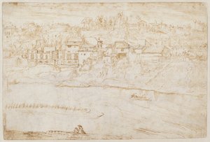 Uitzicht op de Janiculum Heuvel Gezien vanaf de Tiber (recto) door Antonie van den Wyngaerde